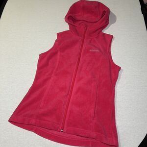 COLUMBIA Thermal Coil Fleece Quilted Hooded Vest Jacket Women Size S Small Pink